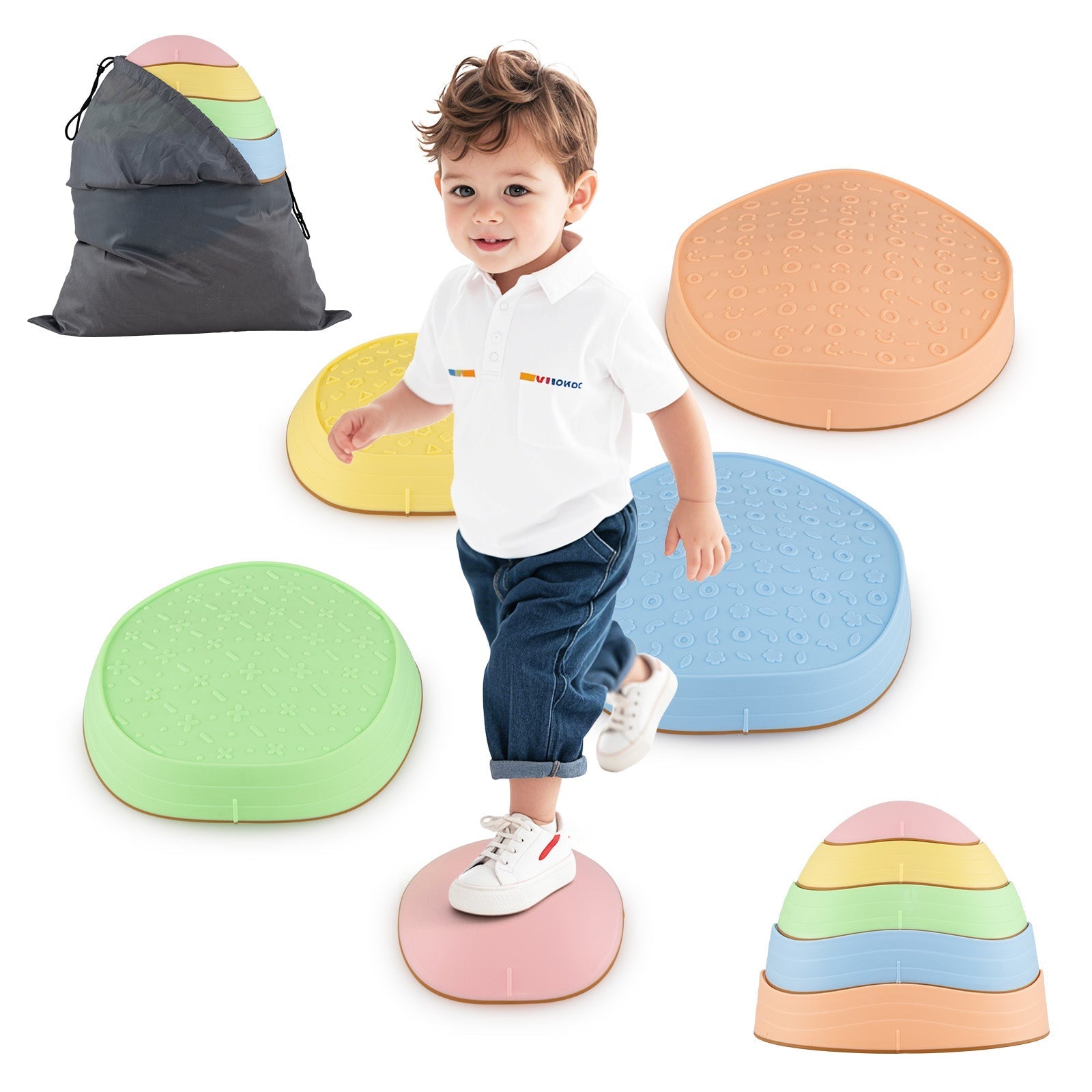 Stepping Stones for Kids 5 PCS Non-Slip Balance Stones with Storage Bag – BrightSprig