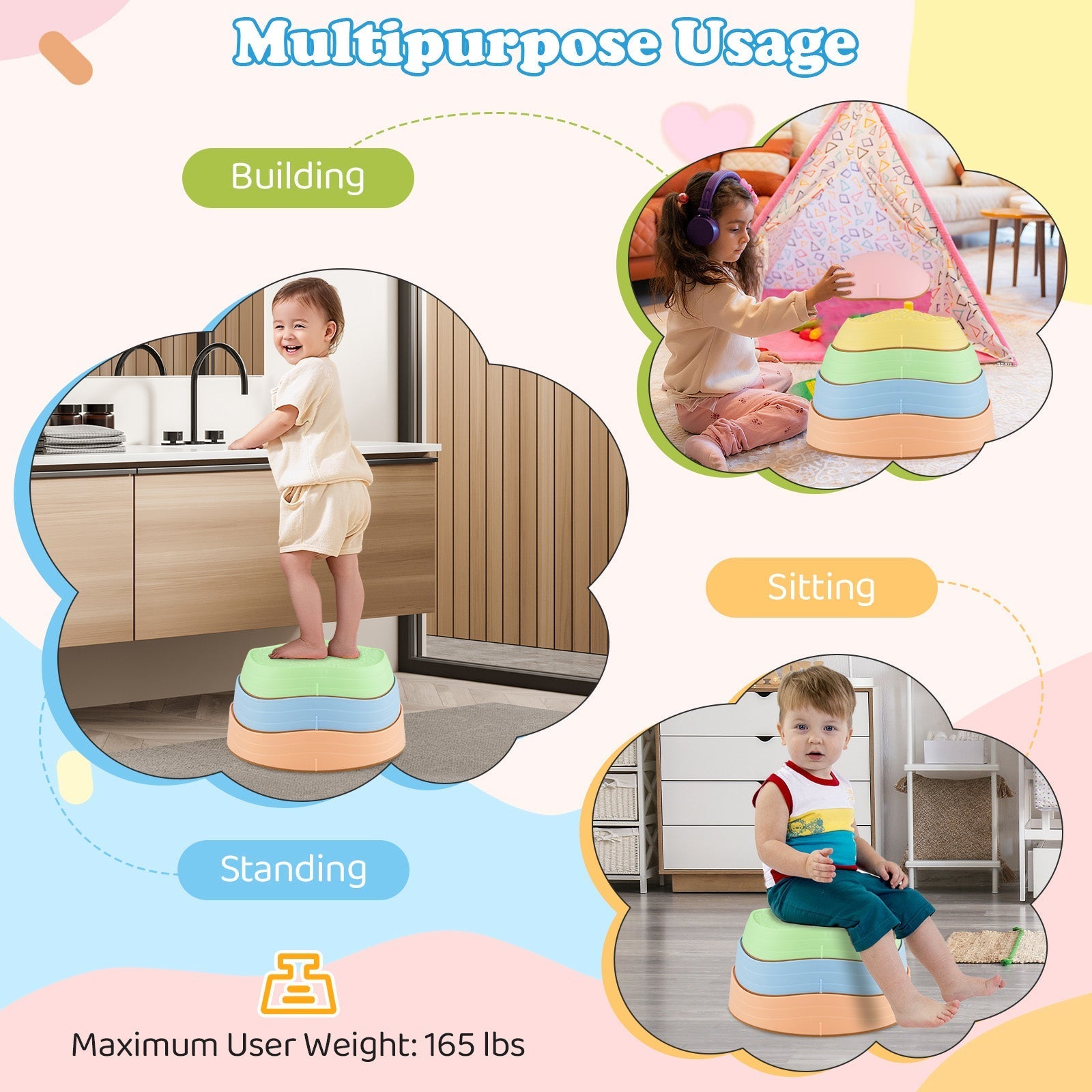 Stepping Stones for Kids 5 PCS Non-Slip Balance Stones with Storage Bag – BrightSprig