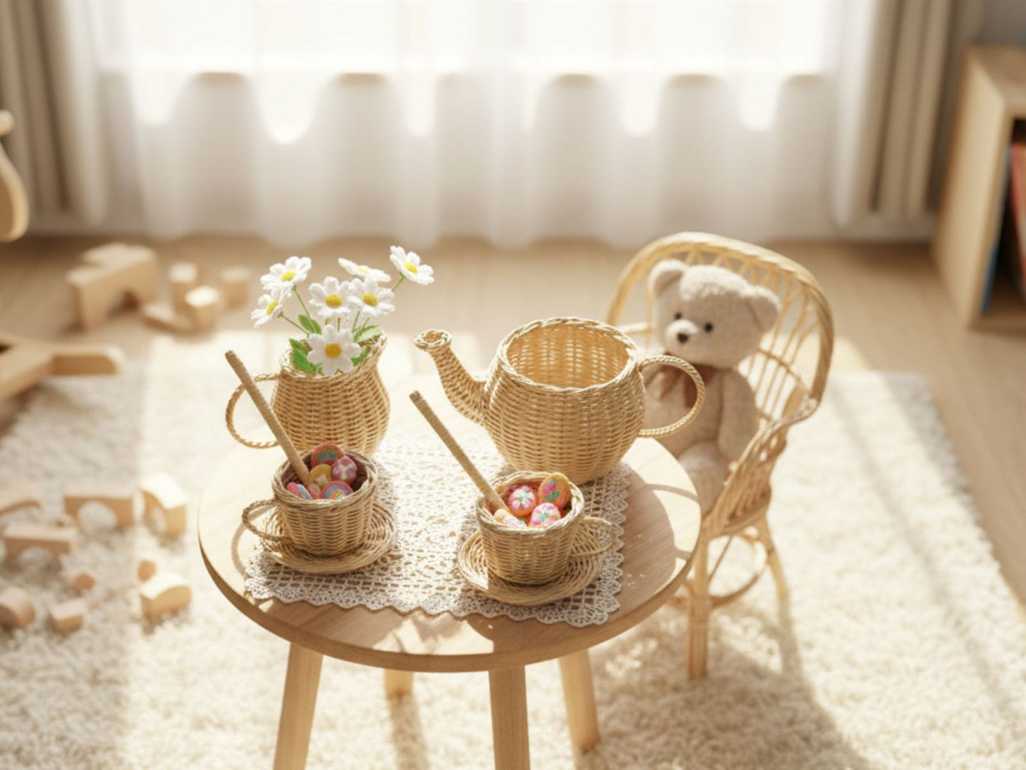 Lullaby Rattan Wicker Tea Party Play Set – BrightSprig