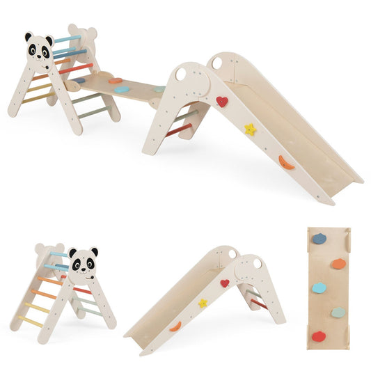 Foldable Wooden Montessori Climbing Set – Panda – BrightSprig