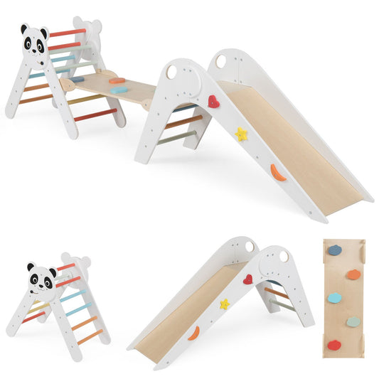 Foldable Wooden Montessori Climbing Set – Panda – BrightSprig