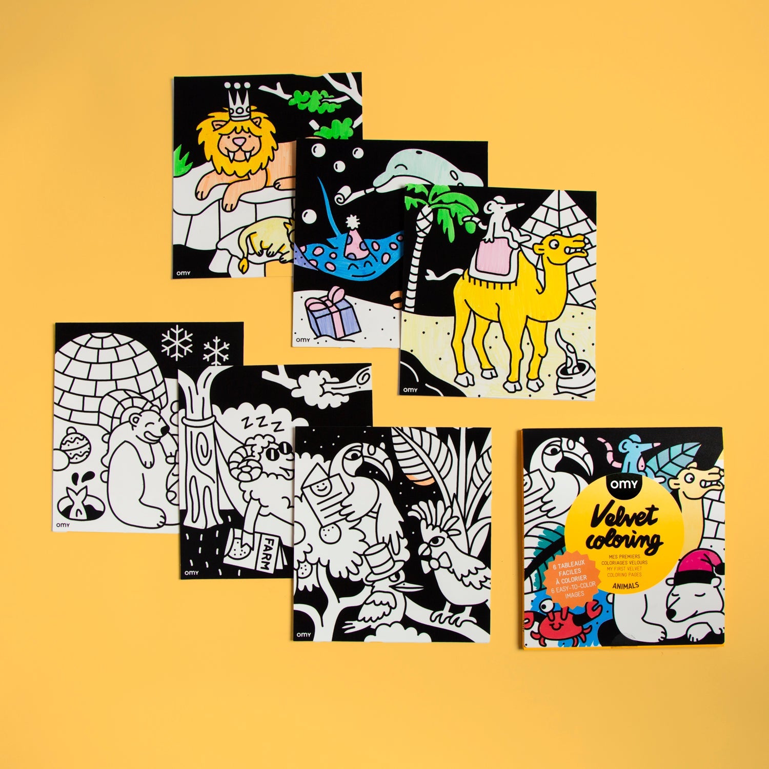 OMY Animal Velvet Coloring Set in use