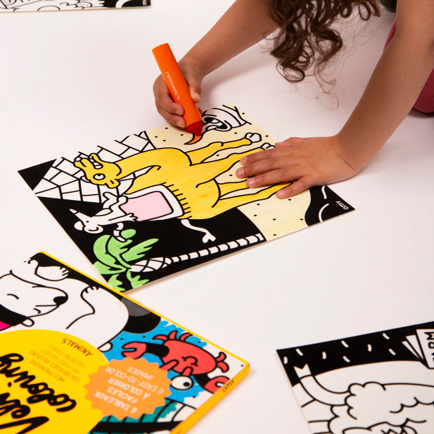 OMY Animal Velvet Coloring Set in use