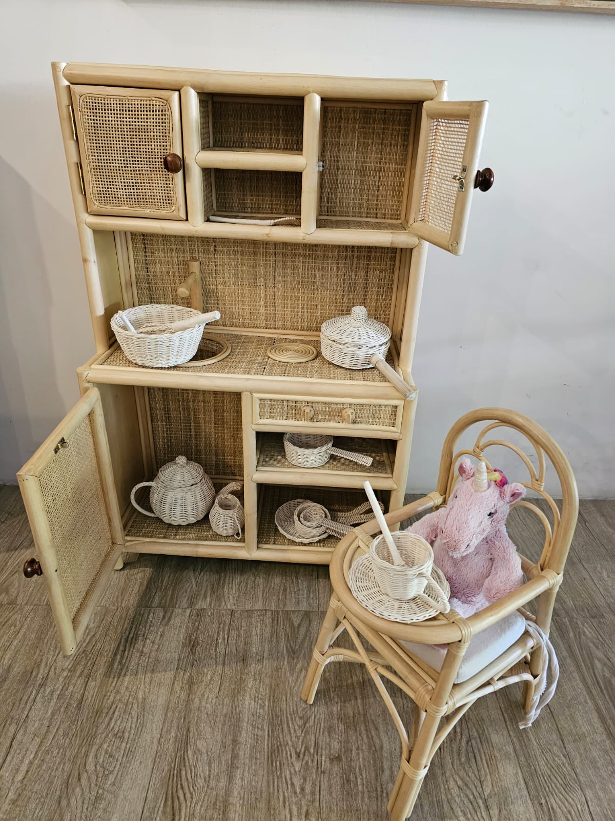 Lullaby Rattan Montessori-Style Rattan Play Kitchen | Natural Pretend Play Station with Storage – BrightSprig