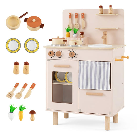 Wooden Play Kitchen Set for Kids with Stove, Sink & Faucet – BrightSprig