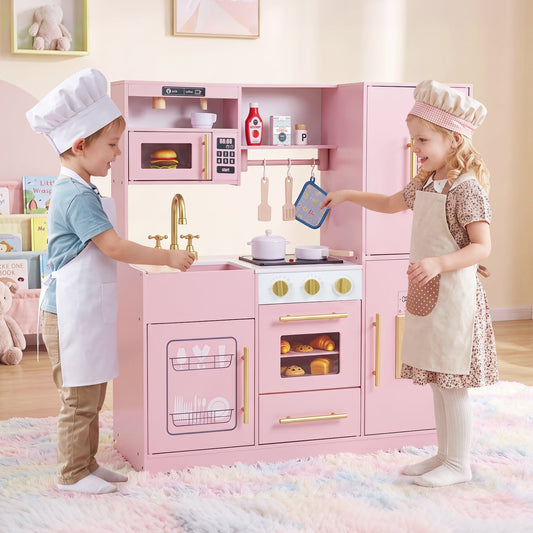 Wooden Play Kitchen with Lights & Sounds for Kids Ages 3+ – BrightSprig