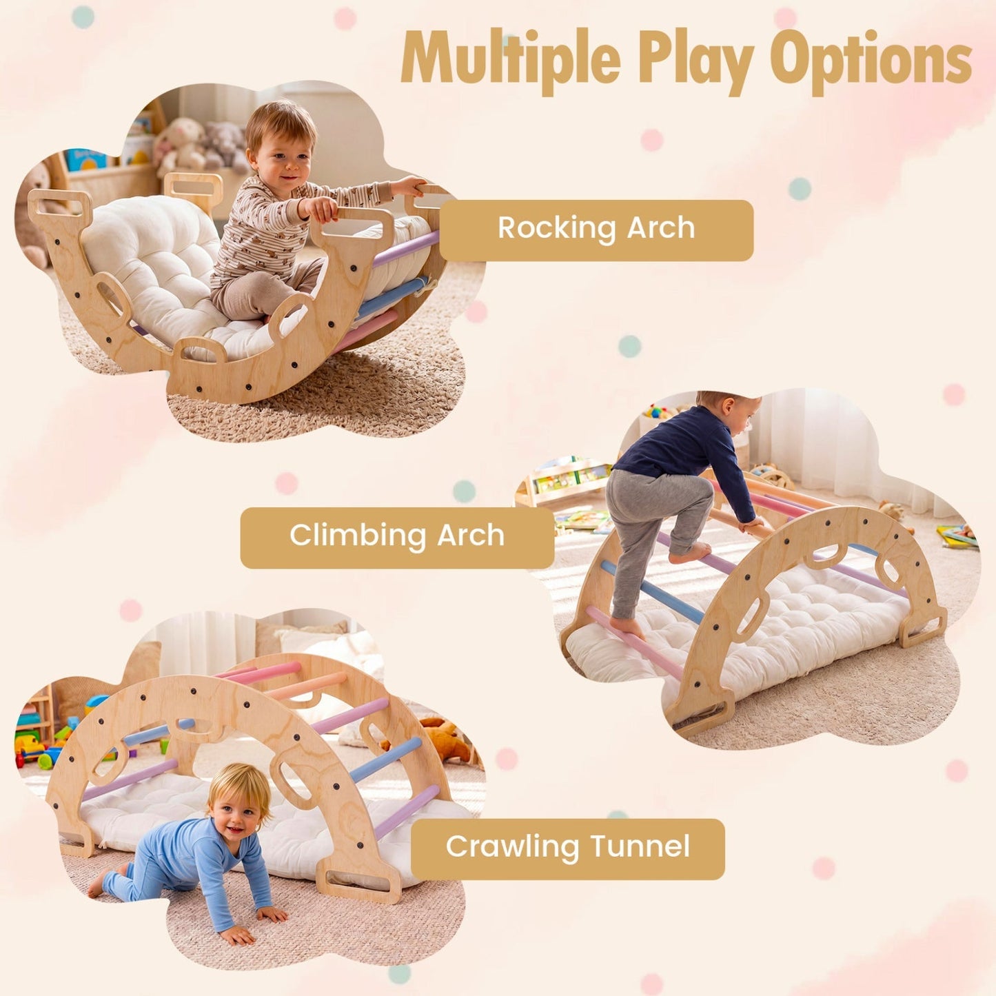 3-in-1 Wooden Montessori Climbing Arch & Rocker – BrightSprig
