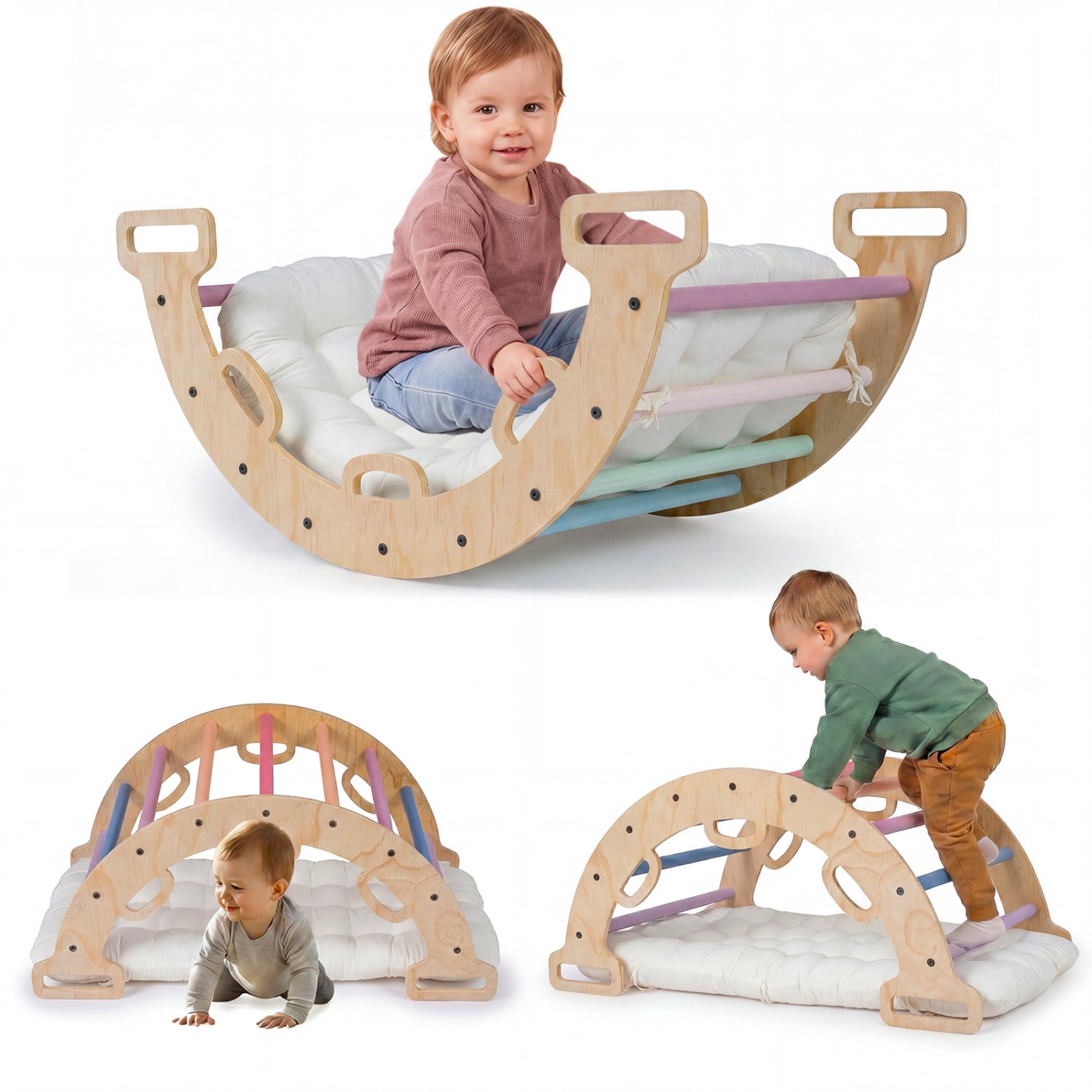 3-in-1 Wooden Montessori Climbing Arch & Rocker – BrightSprig