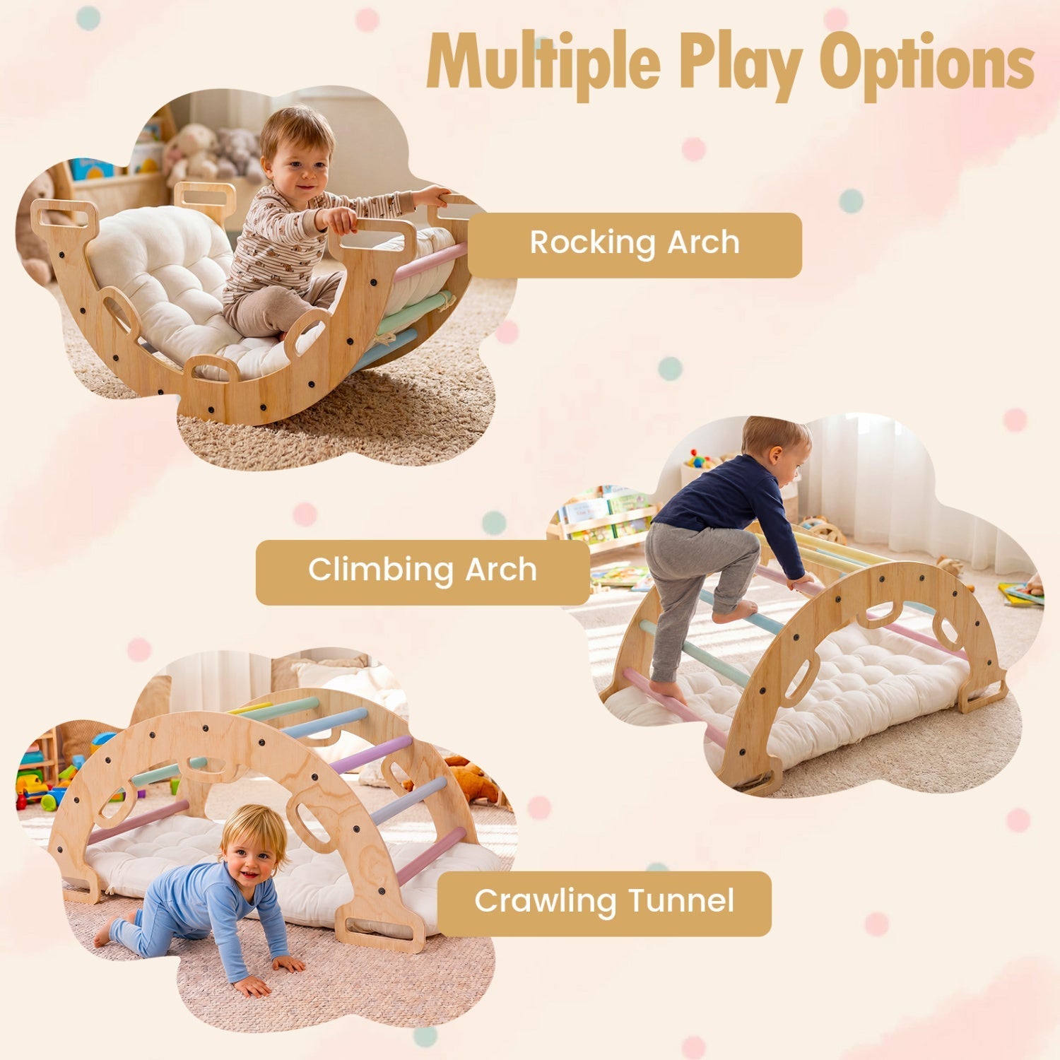 3-in-1 Wooden Montessori Climbing Arch & Rocker – BrightSprig