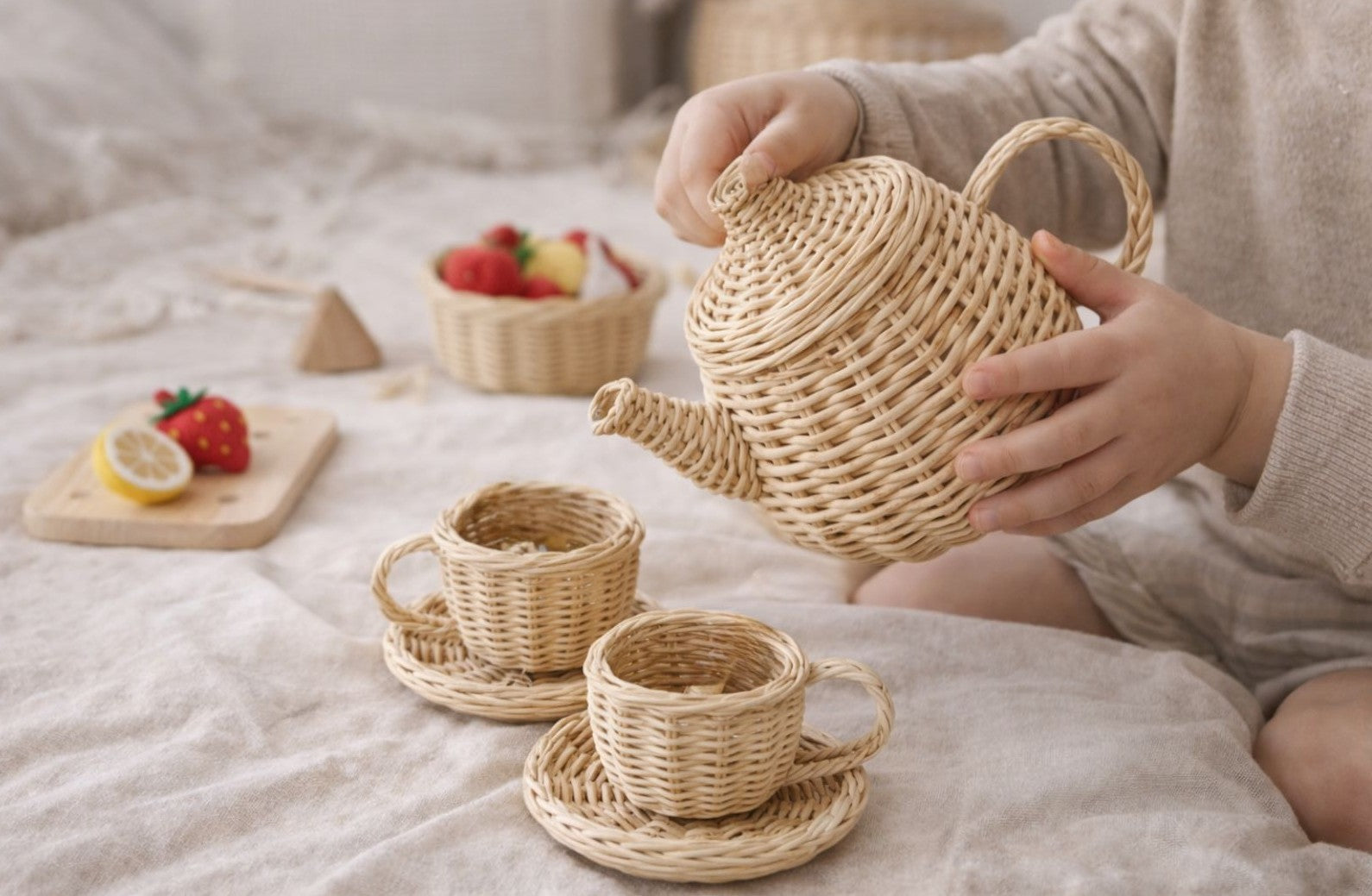Lullaby Rattan Wicker Tea Party Play Set – BrightSprig