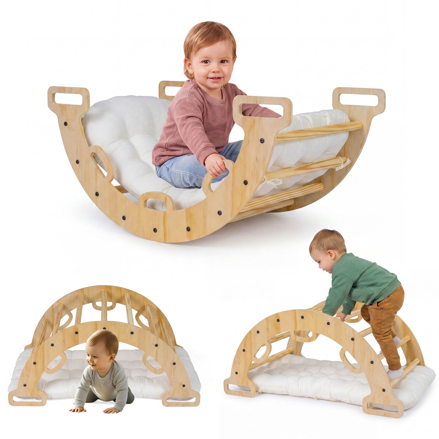 3-in-1 Wooden Montessori Climbing Arch & Rocker – BrightSprig