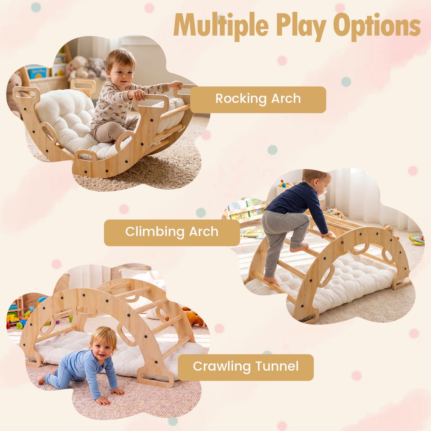 3-in-1 Wooden Montessori Climbing Arch & Rocker – BrightSprig
