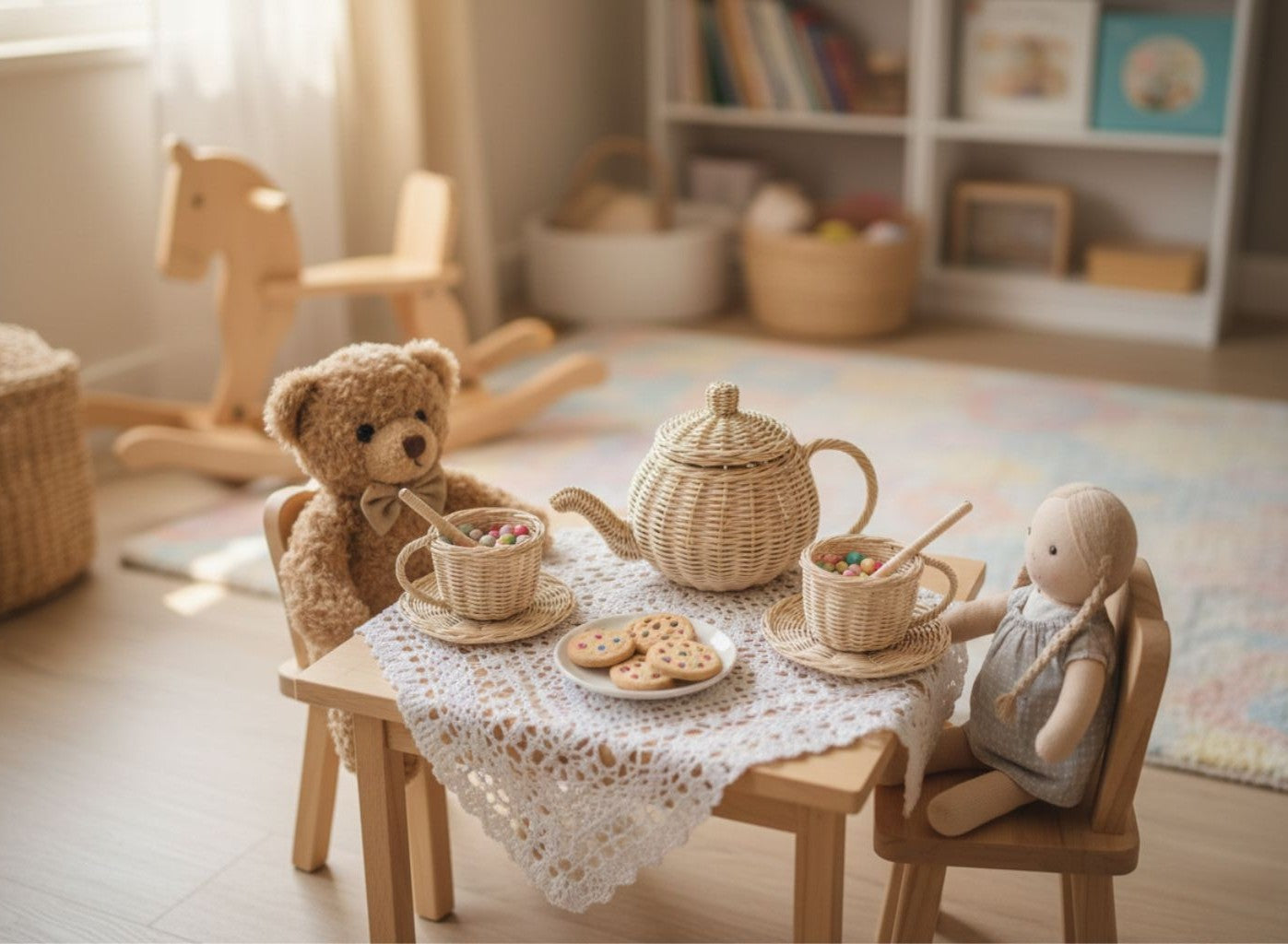 Lullaby Rattan Wicker Tea Party Play Set – BrightSprig